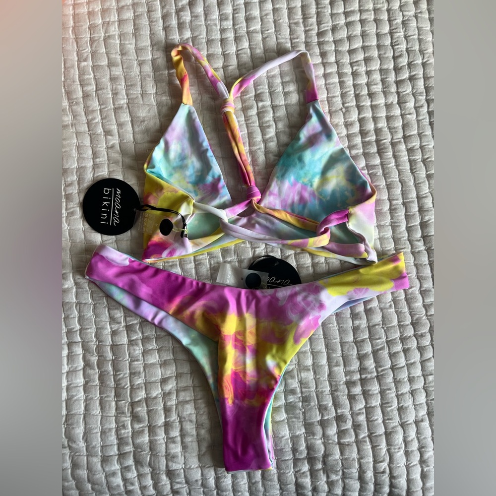 NWT Moana Bikini in Pink and Yellow Tie-Dye - Picture 2 of 5